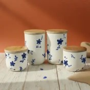 تصویر بانکه سرامیکی طرح‌دار با درب چوبی کد 13 Patterned ceramic bank with wooden door code13