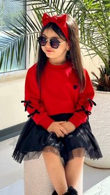 تصویر کراپ دامن دخترانه مجلسی قرمز سایز ۲ تا ۱۰ سال 