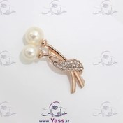 تصویر مارک فلزی نگین دار دو مروارید 