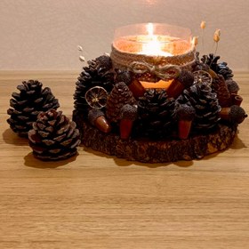 تصویر جاشمعی چوبی رومیزی (مدل کاج) - سایز کوچک ا Wooden Tabletop Candlestick (Model: Pine) - Small Size Wooden Tabletop Candlestick (Model: Pine) - Small Size