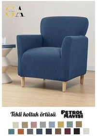 تصویر روکش مبل آبی یک شستشوی مجلل Lycra Sofa Seat Case Berjer Cover 75 × 120 105 Güzel Aral 