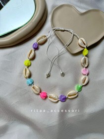 تصویر گردنبند صدف و فیمو رنگی 