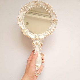 تصویر آینه دستی سفید طلایی 