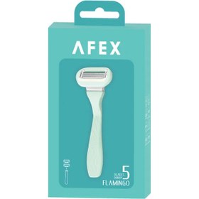 تصویر افکس تیغ اصلاح فلامینگو سبز 5 لبه تکی Afex Green Flamingo Derby 5 Blades Shaver 1n