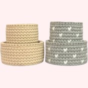 تصویر سبد قلاب بافی تریکو طرح سیسمونی نوزادی کد 78432 مجموعه ۴ عددی 