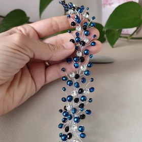 تصویر ریسه مو آبی کاربنی و مروارید سنگ طرح پریسا 