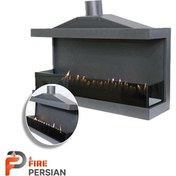 تصویر شومینه گازی مدرن سه طرفه یک متری لوکس فایر پرشین 