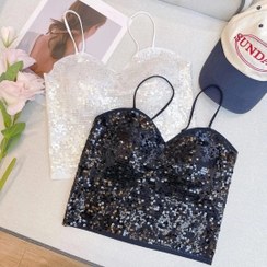 تصویر کراپ تاپ مجلسی وارداتی کاپ دار پولک دوزی شده برند RAYA RAYA underwear