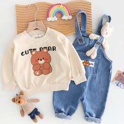 تصویر ست دو تیکه بیلر و بلوز وارداتی بچگانه(بلوز کرمی) مناسب ۱ تا ۵ سال 