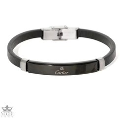 تصویر دستبند مردونه استیل و چرم مشکی Cartier 