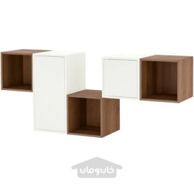 تصویر ترکیب کابینت دیواری ایکیا مدل IKEA EKET رنگ سفید/اثر گردویی تحویل 29 روزه IKEA EKET