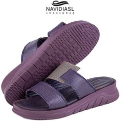 تصویر صندل طبی زنانه چرم طبیعی مدل رها رنگ بنفش و صورتی 