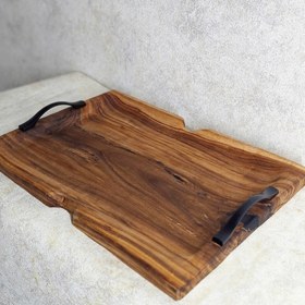 تصویر سینی چوب و رزین دسته فلزی 