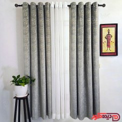 تصویر پرده مخمل طلاکوب پانچی طوسی طرح درختی 