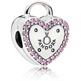 تصویر چارم و استاپر نقره پاندورا قفل قلب (دستبند،گردنبند) 