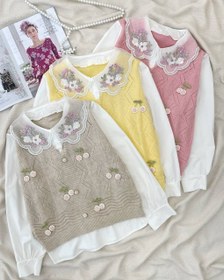 تصویر پلیور پاییزی بافت یقه کار شده 