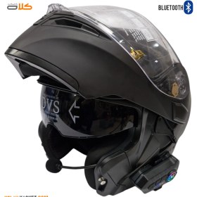 تصویر کلاه کاسکت بلوتوث دار مشکی مات QIKE با فک متحرک QIKE matte black Bluetooth helmet with movable jaw