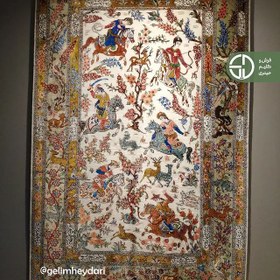 تصویر قالیچه دستباف تمام ابریشم قم مدل شکارگاه کد1411 silk rug