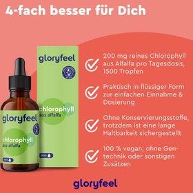 تصویر کلروفیل مایع گلوری فیل مدل Chlorophyll Alfalfa حجم 30 میلی لیتر Gloryfeel Chlorophyll Alfalfa drops Liquid 30ml