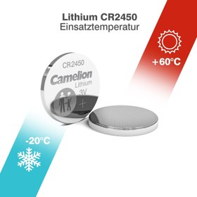 تصویر باتری سکه ایی کملیون CR2450 Camelion 2450/b5 13005450 CR2450 Lithium Coin Cell