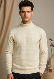 تصویر پلیور بافت چهارخونه یقه ایستاده 