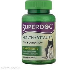 تصویر قرص مولتی ویتامین و تقویت کننده پوست و مو سوپر داگ مدل Super Dog Health & Vitality بسته ۶۰ عددی 