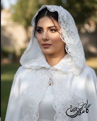 تصویر شنل عروس سفید با حاشیه دانتل 
