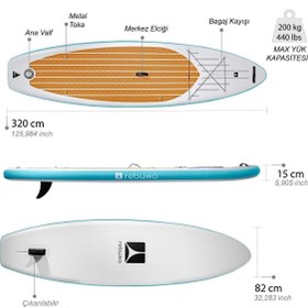 تصویر قایق کانو سفید تخته گشت و گذار تورم SUP Board Up 82 320 15 سانتی متر Rebuwo 