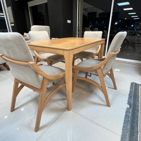 تصویر میز ناهارخوری چوبی جدید منحنی مبلی آمریکایی چوب راش 