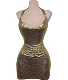 تصویر تونیک فانتزی زنانه همراه با شورت پارچه دیسکویی براق با کیفیت عالی کد M441 Women's disco dress