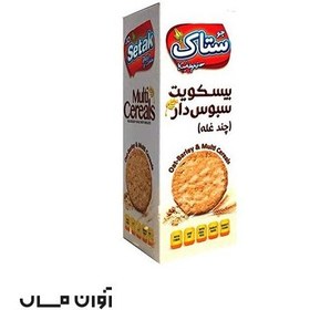 تصویر بیسکویت سبوس دار چند غله (مولتی پلاس) ساده ستاک 370 گرمی در بسته بندی 12 عددی 