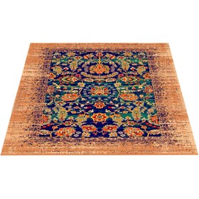 تصویر فرش ماشینی مدل مدرن طرح وینتیج زمینه سبز آبی 