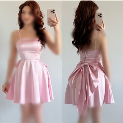 تصویر لباس مجلسی زنانه ساتن عروسکی کوتاه سایز ۴۸ صورتی 