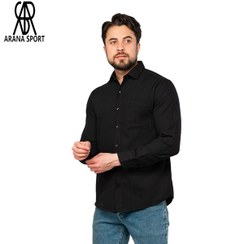 تصویر پیراهن مردانه لنین مشکی Polo – استایل شیک و راحت برای تمام فصول | آرنا اسپرتر Men's Linen Striped Polo Shirt – Elegant & Comfortable for All Seasons | Arena Sporter