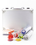 تصویر چیپ 200 تایی سرامیکی بازی پوکر با ژتون هولگرامی فلش فیلو و کیف آلومینیومی 