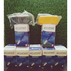 تصویر گارو (تورنیکه) حرفه‌ای اکیومد – با بند کشسان، دکمه رهاسازی سریع و طراحی سوئیسی - آبی AccuMed Professional Tourniquet – Super Elastic Band with Quick Release Button (Swiss Design)