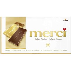 تصویر شکلات تخته ای آلمانی مرسی Merci Coffee & Cream شکلات شیری با قهوه و خامه خوب 100 گرم 