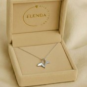 تصویر گردنبند زنانه نقره ایتالیایی مدل دم وال صدفی و نگینی دو پلاک 