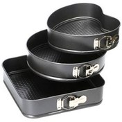 تصویر ست قالب کیک کمربندی ۳ تایی دایره، مربع و قلب 