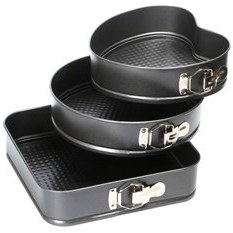 تصویر ست قالب کیک کمربندی ۳ تایی دایره، مربع و قلب 