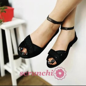 تصویر پاپوش ضربدری مخمل لمه دار کف چرم 36-41 