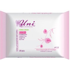 تصویر دستمال مرطوب پاک کننده آرایش پوست چرب یونی لد 20 برگی uni led antibacterial hand cleansing wet wipes oily skin