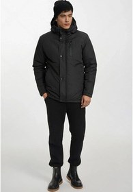 تصویر کاپشن پارکا و کت زمستانی کلاهدار ضد باد با پوشش فیبر ژل مشکی مردانه جیب داخلی D1fference 