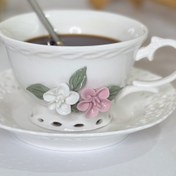 تصویر فنجان و نعلبکی گل برجسته چینی وارداتی 