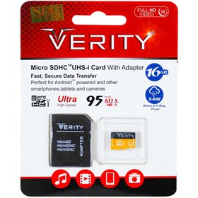 تصویر رم میکرو ۱۶ گیگ وریتی VERITY Micro U1 65MBs بدون خشاب ا Verity Micro SD Class 10 65MBs 433X U1 16GB Verity Micro SD Class 10 65MBs 433X U1 16GB