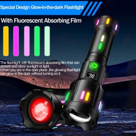 تصویر Led Torch with Fluorescent Strong Lighting30000 High Lumens Fast Charging Flashlight6 Lighting Modes IPX67 Waterproof Torches Zoomable Long Shot Flash Light for HikingCamping - ارسال 15 الی 20 روز کاری 