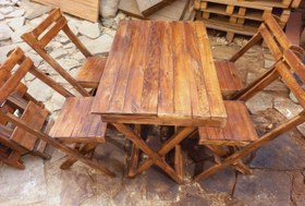 تصویر میز و صندلی چوبی تاشو ست چهار نفره ناب 