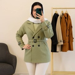 تصویر ترنچ کت زنانه سبز کتان سایز ۴۶ 