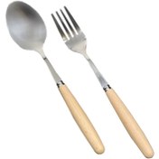 تصویر ست قاشق و چنگال ۶ نفره دسته چوبی 