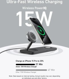 تصویر شارژر بی سیم انکر MagGo Wireless Charging Station 15W مدل B25M13 Anker MagGo Wireless Charging Station 15W